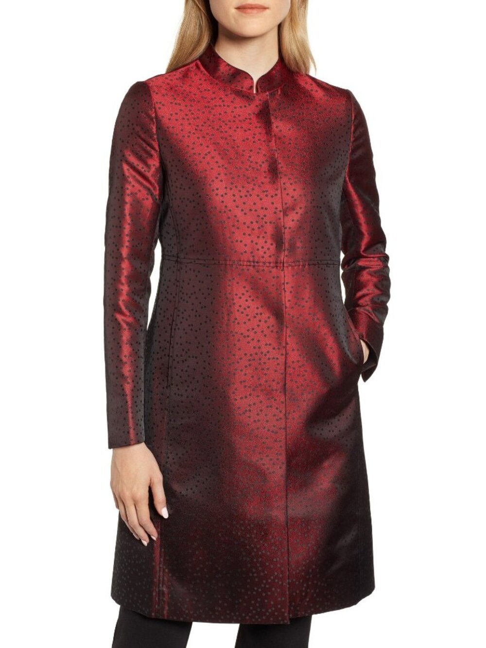 Anne Klein Red Dot Topper Coat Size 2 NWT Satin Blazer Knee Snap